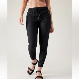Athleta Cabo 100% Linen black jogger with elastic thick waist band Sz-6. G6